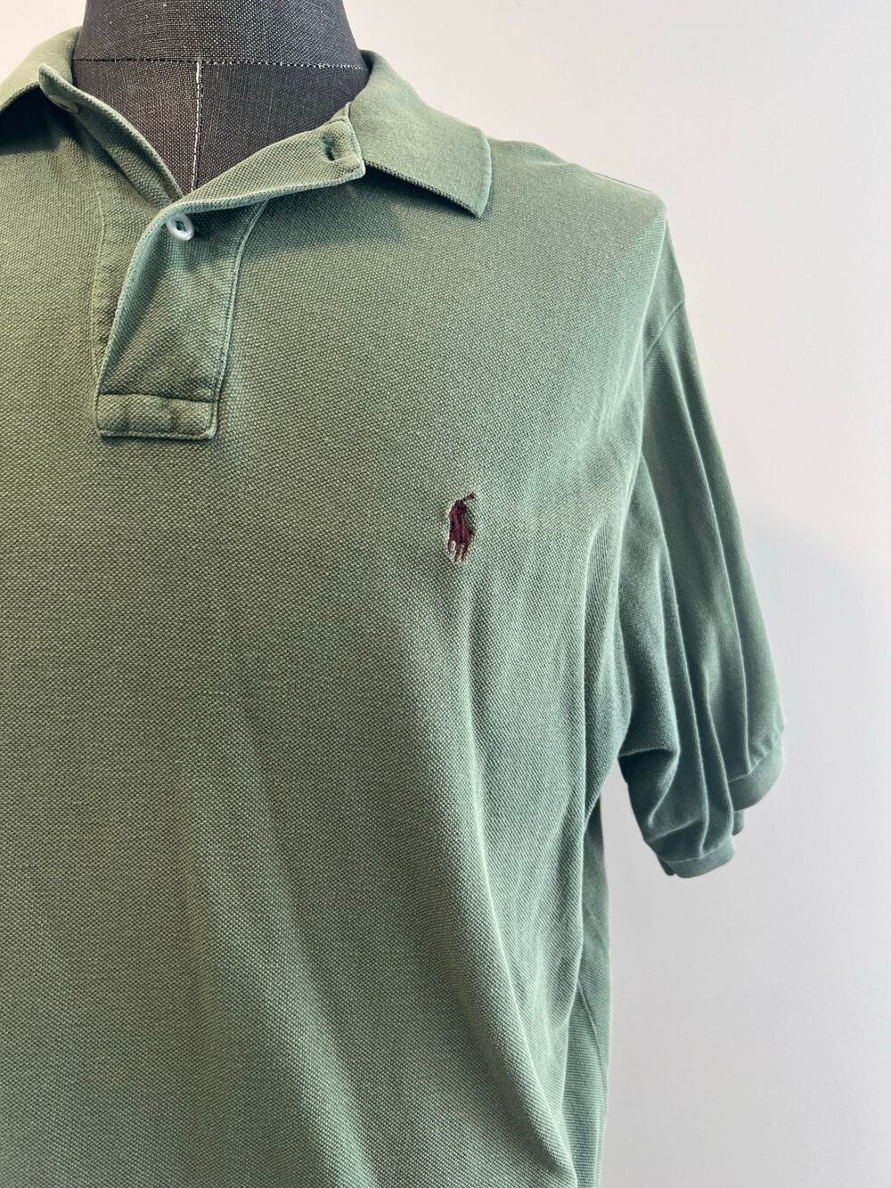 Polo Ralph Lauren 100% Pique Cotton Collared Shirt Green Brown Size Large SG